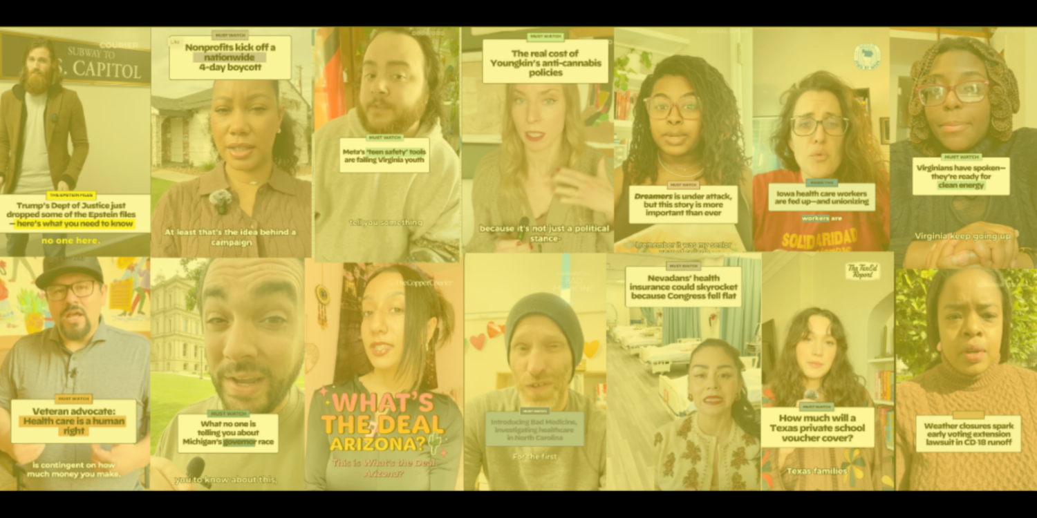 Screengrabs of reporters' face-to-camera videos