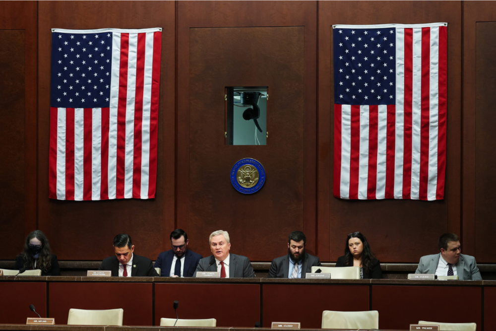 Chairman Rep. James Comer (R-KY) (C) speaks during a House Oversight and Government Reform Committee hearing in the U.S. Capitol Building on March 04, 2026 in Washington, DC. (Photo by Anna Moneymaker/Getty Images)